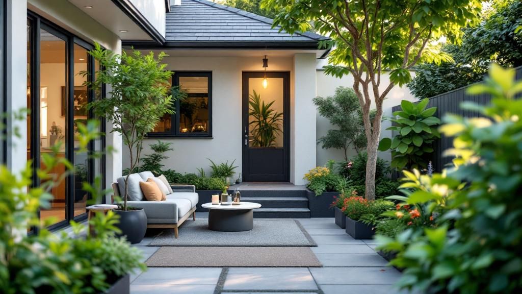 A small yard transformed by a mindset shift, emphasizing multifunctional spaces and eco-friendly materials