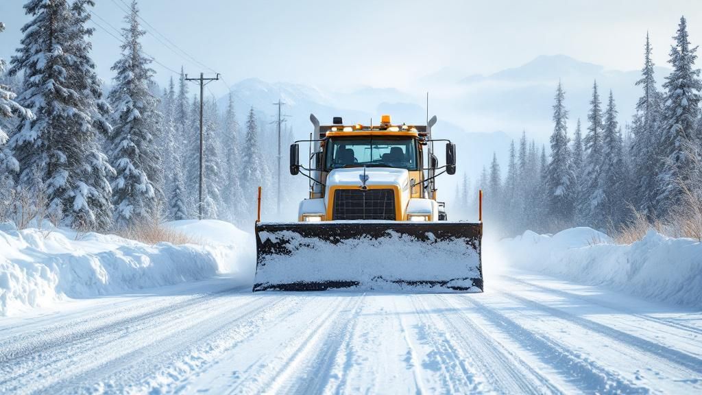 Scientific representation of de-icing methods, illustrating chemical reactions and equipment used on icy roads in Alaska.